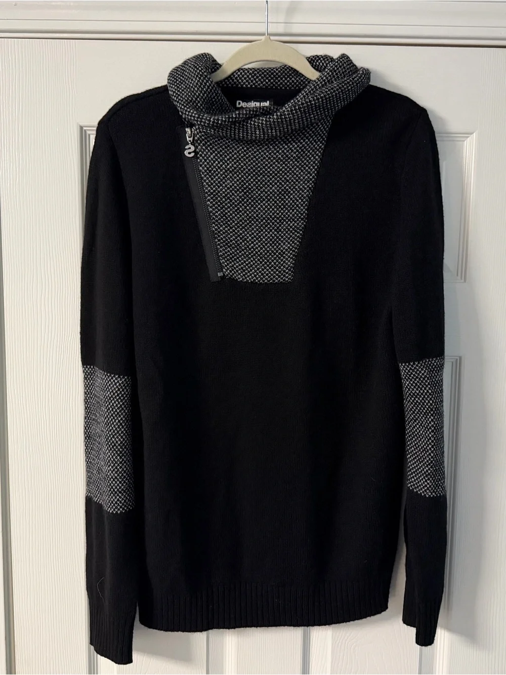 Desigual Black and Gray Zip Funnel-Neck Men's Sweater